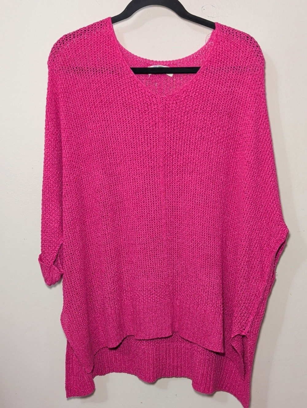 She + Sky Hot Pink Open Knit Sweater Dolman Sleeve Oversized Women's One Size